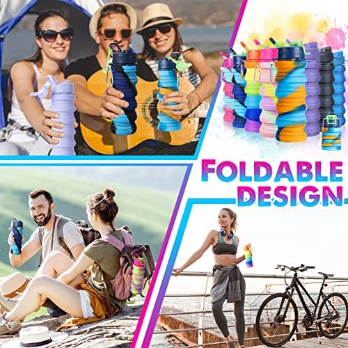 8 Pcs Collapsible Water Bottles Silicone Travel 16 oz Reusable Leakproof Foldable Water Bottles with Clip for Camping Hiking Cycling Travel Gym Yoga Outdoor Sports - Image 2