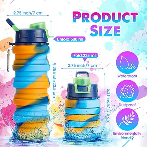 8 Pcs Collapsible Water Bottles Silicone Travel 16 oz Reusable Leakproof Foldable Water Bottles with Clip for Camping Hiking Cycling Travel Gym Yoga Outdoor Sports - Image 3