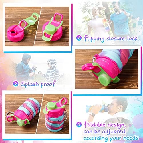 8 Pcs Collapsible Water Bottles Silicone Travel 16 oz Reusable Leakproof Foldable Water Bottles with Clip for Camping Hiking Cycling Travel Gym Yoga Outdoor Sports - Image 4
