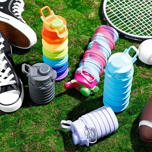 8 Pcs Collapsible Water Bottles Silicone Travel 16 oz Reusable Leakproof Foldable Water Bottles with Clip for Camping Hiking Cycling Travel Gym Yoga Outdoor Sports - Image 7