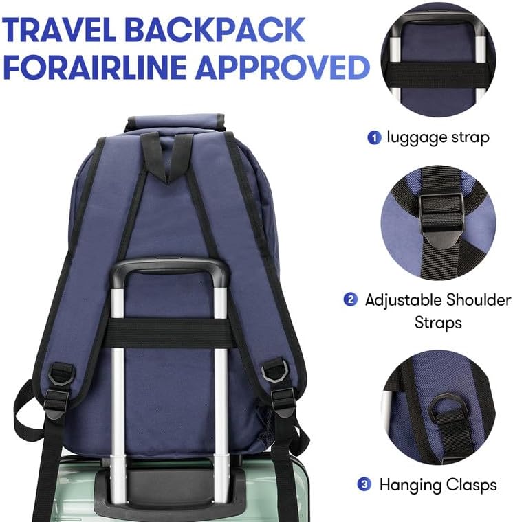 College Laptop Backpack, 17 inch Carry on Backpack Flight Approved. Large Capacity Design Can Accommodate Personal Item, Travel Clothes and Daily Books. Blue - Image 5