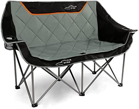 FAIR WIND Oversized Fully Padded Camping Chair Folding Loveseat Camping Couch Double Duo Chair Heavy Duty Quad Fold Arm Chair with Cup Hold - Supports 650 LBS Black - Image 2