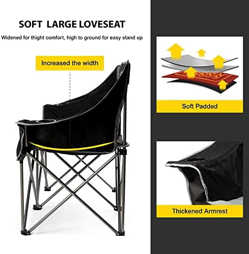 FAIR WIND Oversized Fully Padded Camping Chair Folding Loveseat Camping Couch Double Duo Chair Heavy Duty Quad Fold Arm Chair with Cup Hold - Supports 650 LBS Black - Image 5
