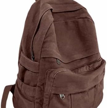Coffee Brown Canvas Backpack for Women & Men Retro Aesthetic Rucksack Basic Backpack for High School/College Students Travel Laptop Bag
