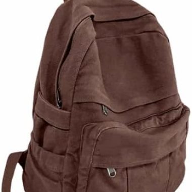 Coffee Brown Canvas Backpack for Women & Men Retro Aesthetic Rucksack Basic Backpack for High School/College Students Travel Laptop Bag
