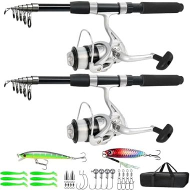 Fishing Pole Combo, 6.9ft 2Pcs Telescopic Rods Set, Collapsible Carbon Fiber Fishing Rods, 2PCS Spinning Reel Set with Carrier Bag Freshwater Fishing Rod and Reel Combos Kits